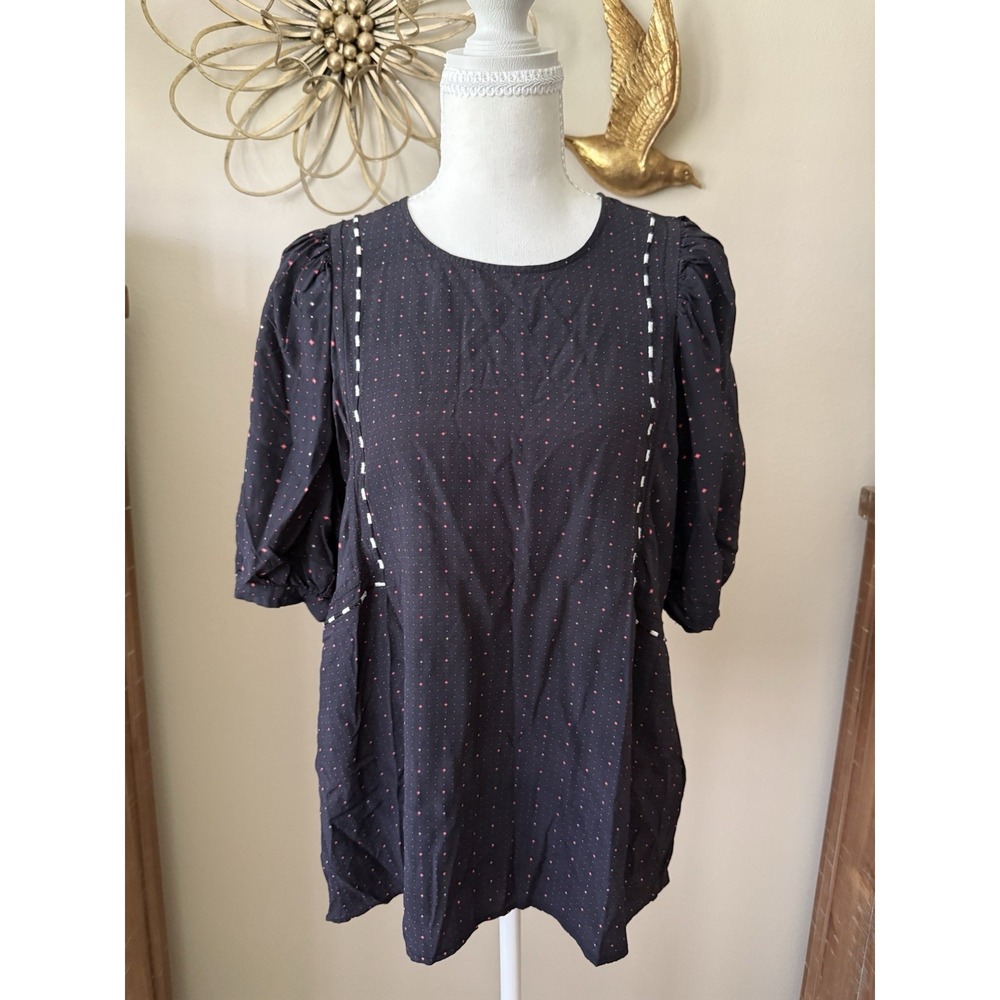 Dolan Anthropologie Puff Sleeve Blouse Top Black Red Polka Dot M
